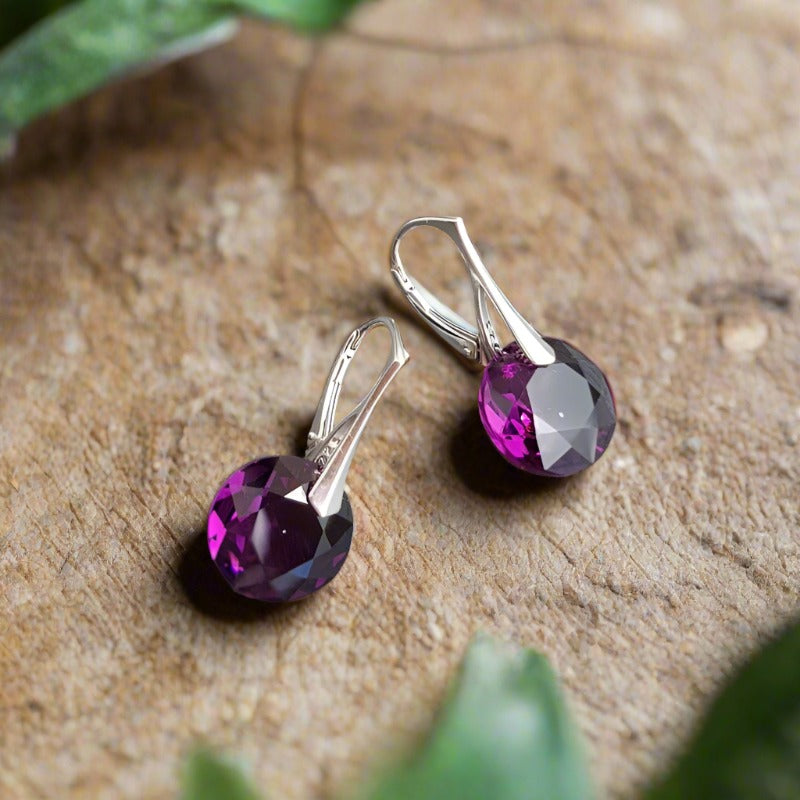 Amethyst Earrings, Round Sterling Silver & Amethyst shops Earrings, February Birthstone Earrings, Gemstone Earrings