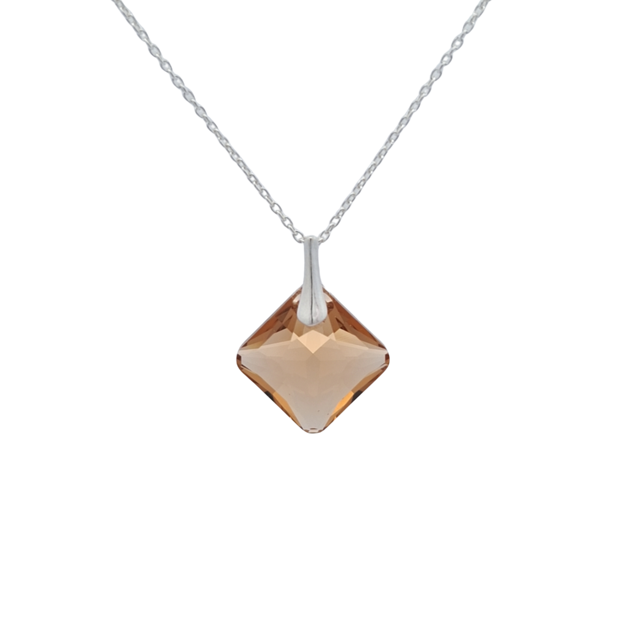 November Topaz Birthstone Princess Cut Crystal on Square Pendant and Sterling Silver chain - Brilliant sparkle by Magpie Gems