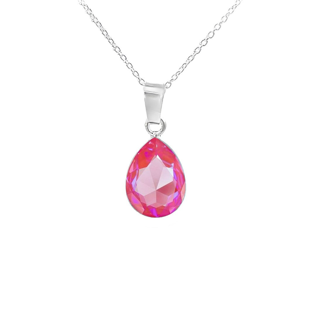 Pink Lotus DeLite Solitaire Teardrop Pendant Necklace in 925 Sterling Silver with Pear-cut Austrian crystals by Magpie Gems in Ireland