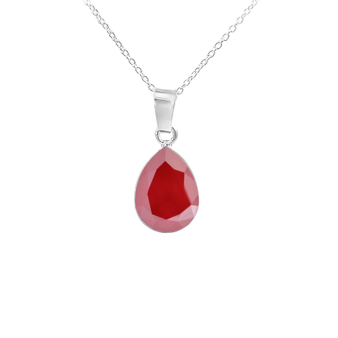 Royal Red Solitaire Teardrop Pendant Necklace in 925 Sterling Silver with Pear-cut Austrian crystals by Magpie Gems in Ireland