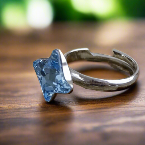 Irish Handcrafted Sterling Silver Silver Twister Crystal Ring with Aquamarine Solitaire Stone