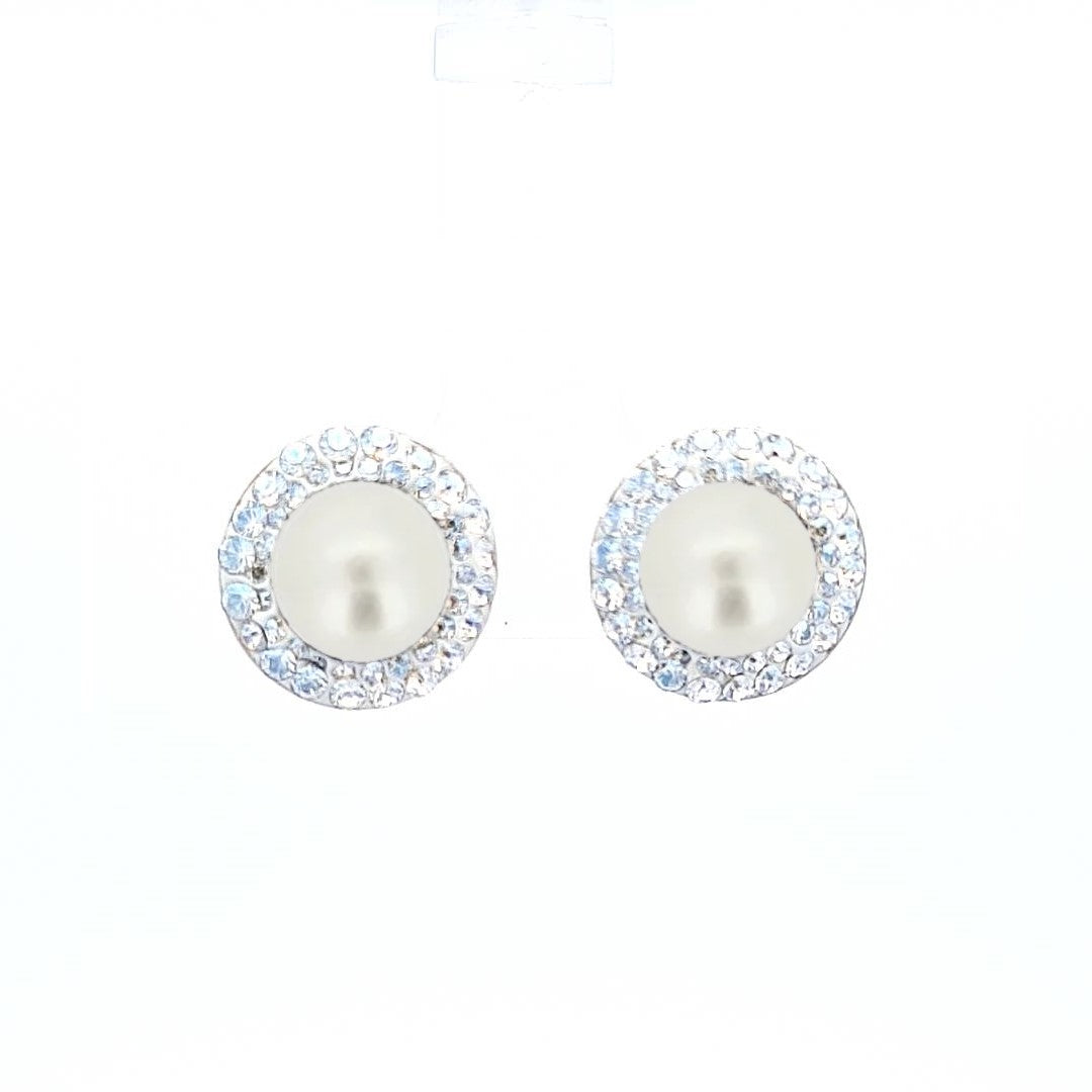 Double Halo Stud Earrings with Pearl and Crystals (12mm)