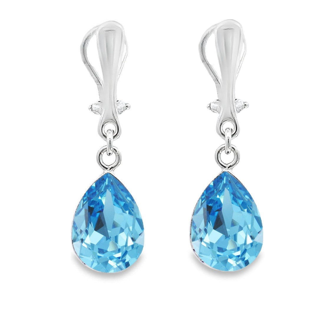 Aquamarine Blue Clip-On Teardrop Earrings in Sterling Silver made in Ireland by Magpie Gems