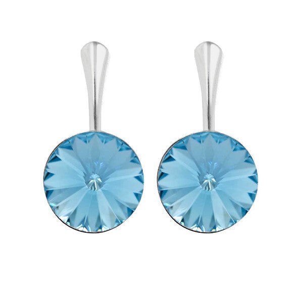 Sterling Silver Drop Earrings with 12mm Aquamarine Rivoli Crystal