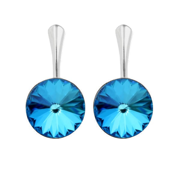 Sterling Silver Drop Earrings with 12mm Bermuda Blue Rivoli Crystal