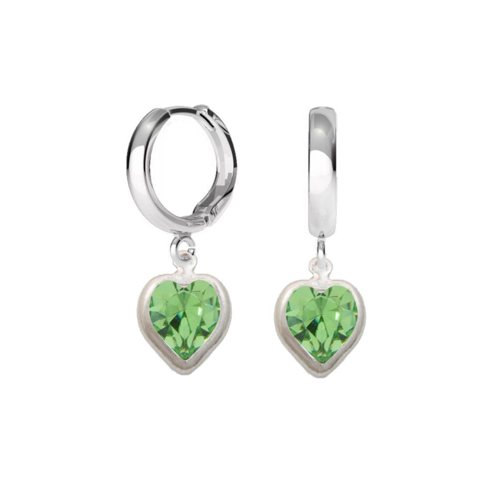 Birthstone Hoop Earrings with Peridot Heart Charm for August