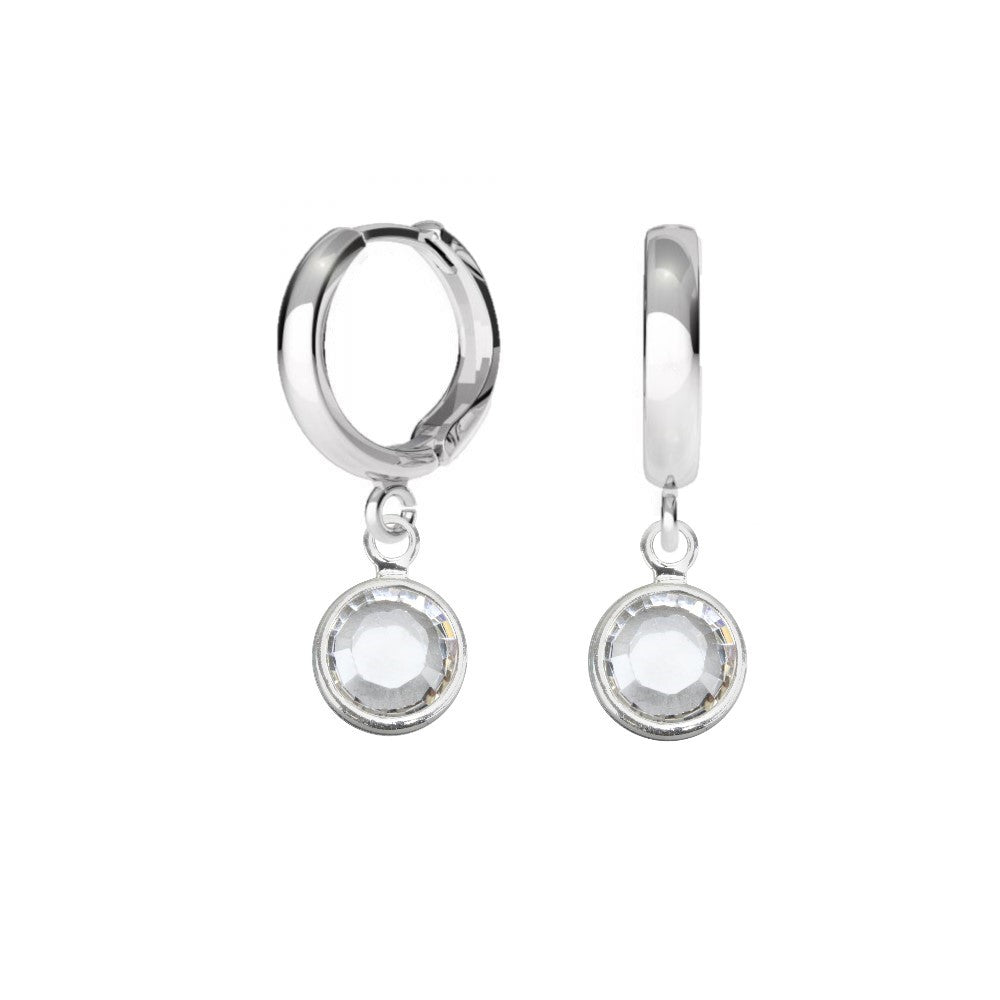 Birthstone Hoop Earrings with Diamond-Like Crystal Charm for April