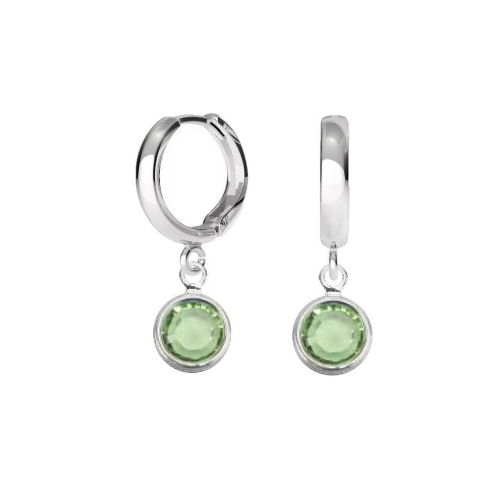 Birthstone Hoop Earrings with Peridot Crystal Charm for August