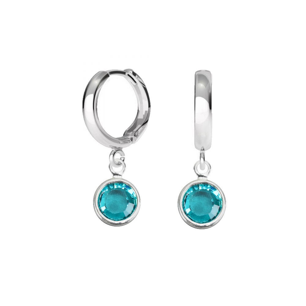 Birthstone Hoop Earrings with Turquoise Blue Zircon Crystal Charm for December