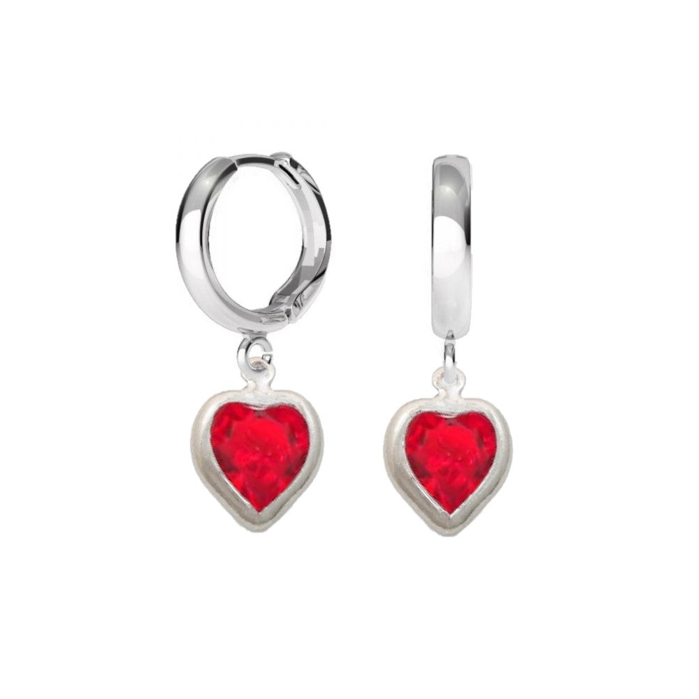 Birthstone Hoop Earrings with Light Siam Heart Charm for July