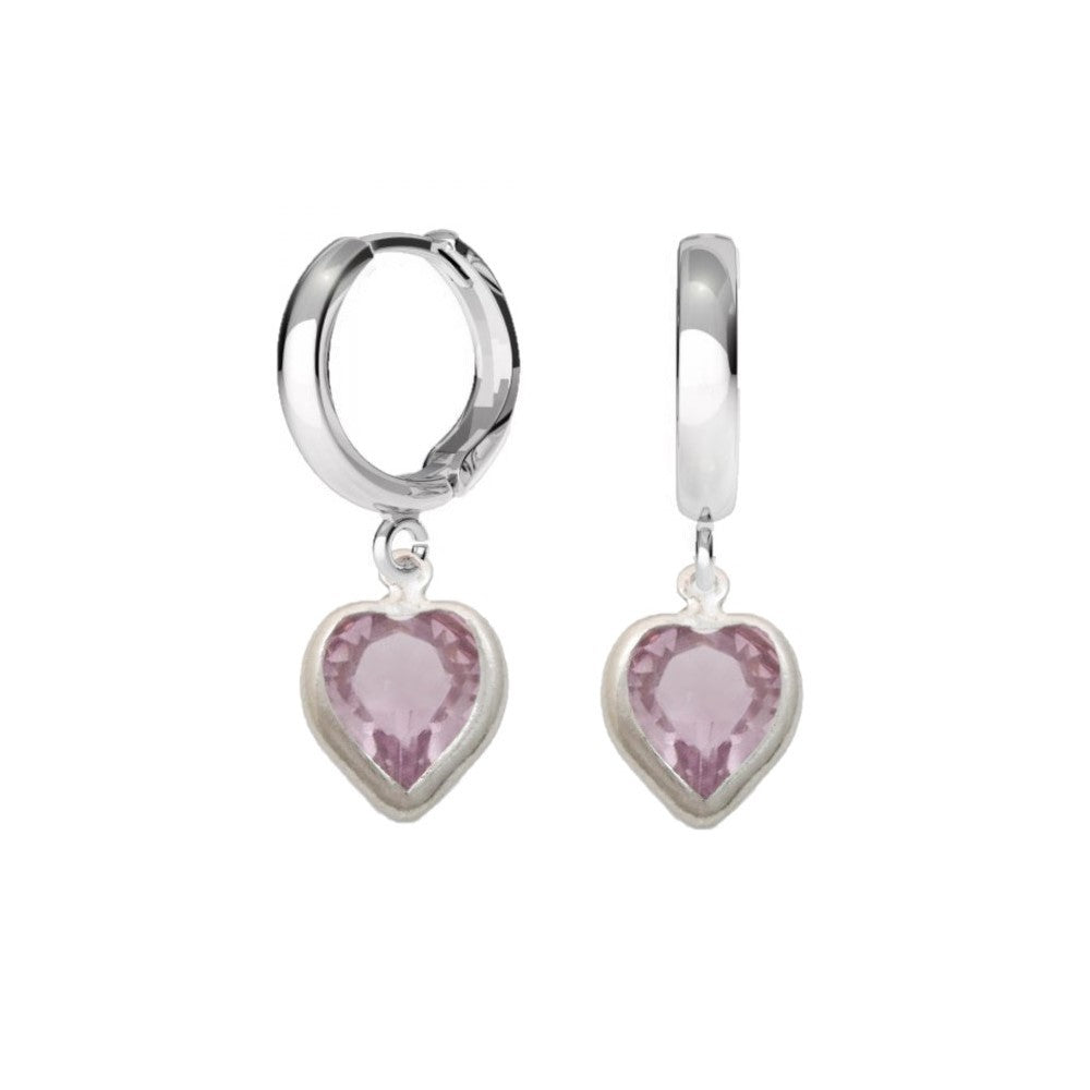 Birthstone Hoop Earrings with Light Amethyst Heart Charm for June