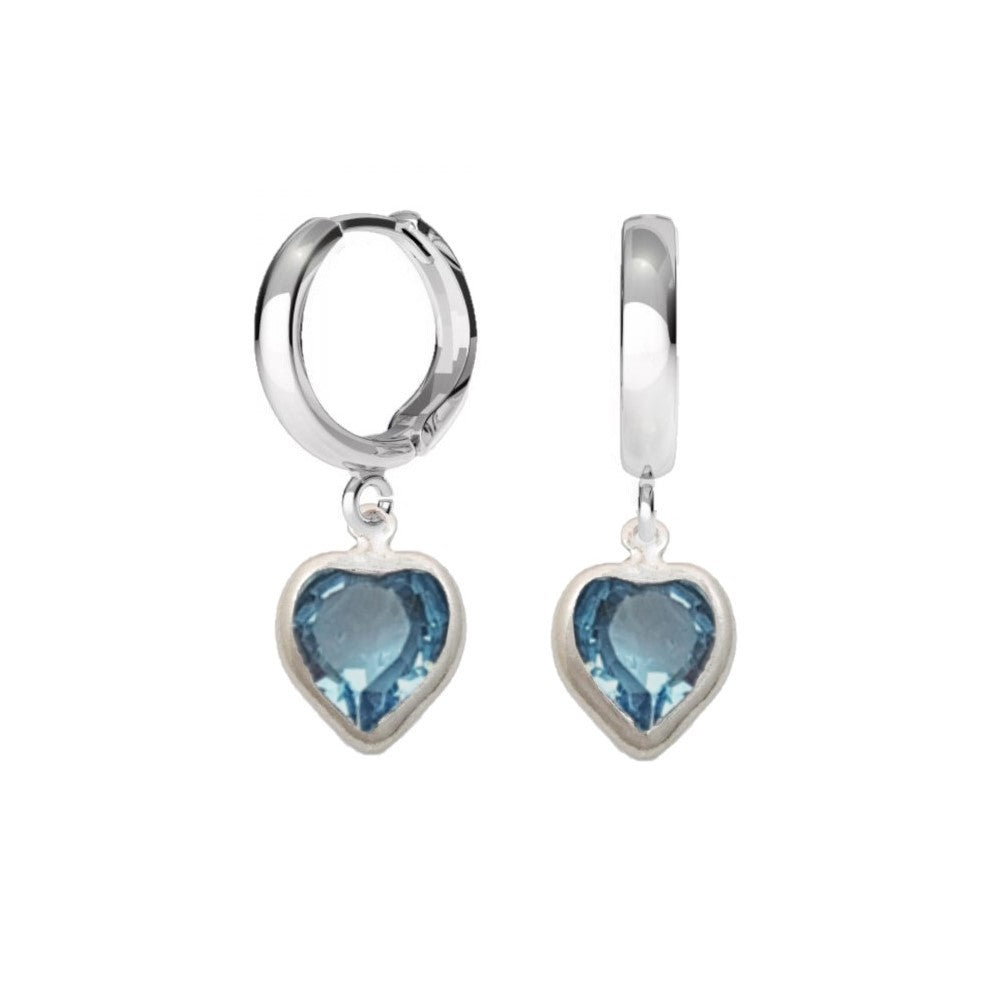 Birthstone Hoop Earrings with Aquamarine Heart Charm for March