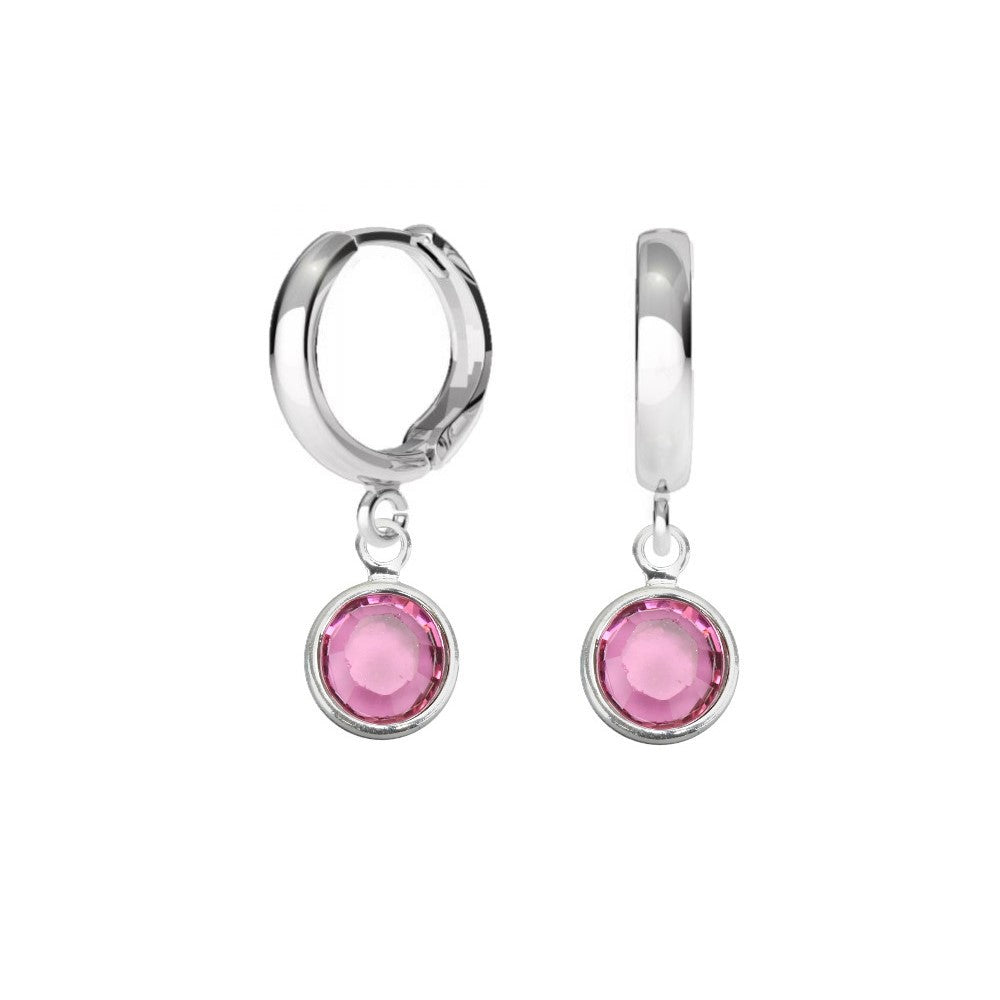 Birthstone Hoop Earrings with Opal-Like Rose Crystal Charm for October