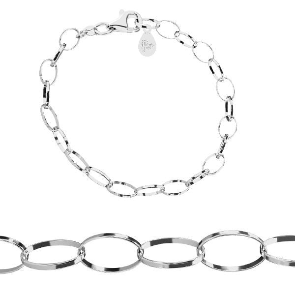 Sterling Silver Charm Bracelet Chain with Oval Links, that can be personalised with your choice of charms
