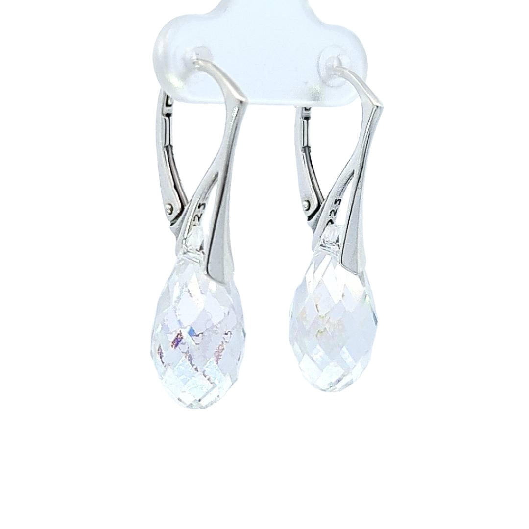 Silver Briolette Crystal Drop Earrings in Sterling Silver Leverback