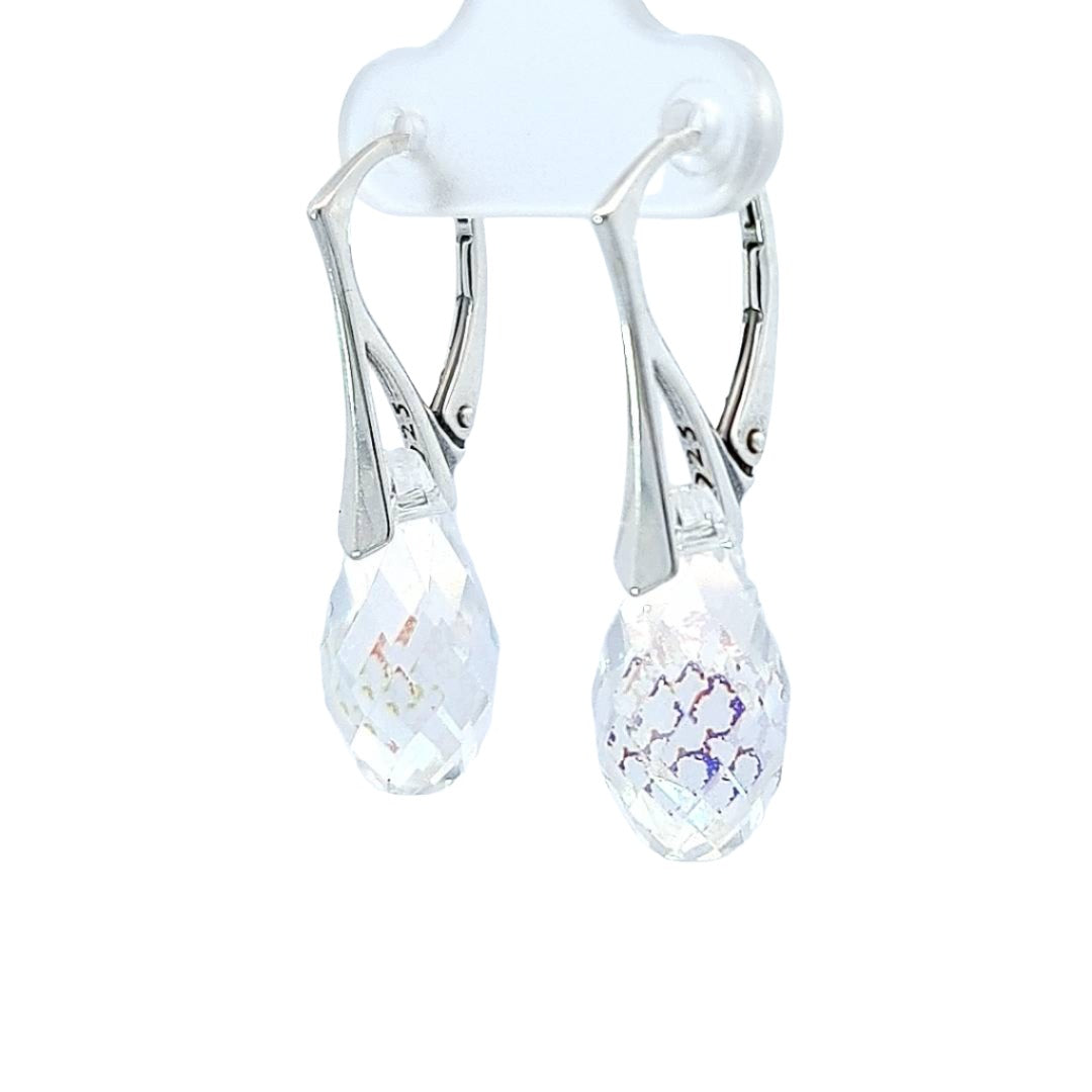 Woman Leverback Briolette Crystal Drop Earrings in Sterling Silver