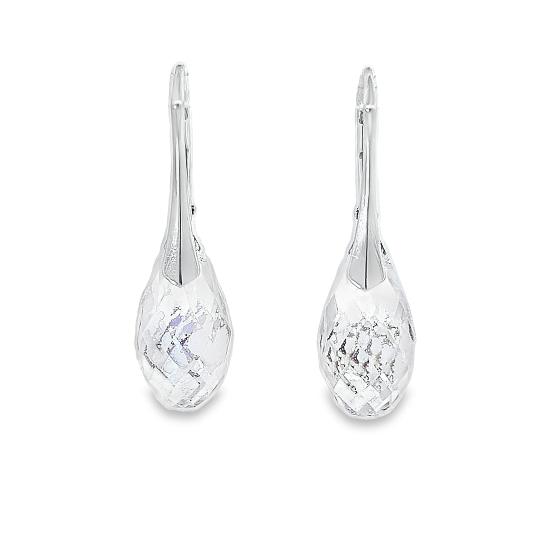 Briolette Crystal Drop Earrings in Sterling Silver Leverback