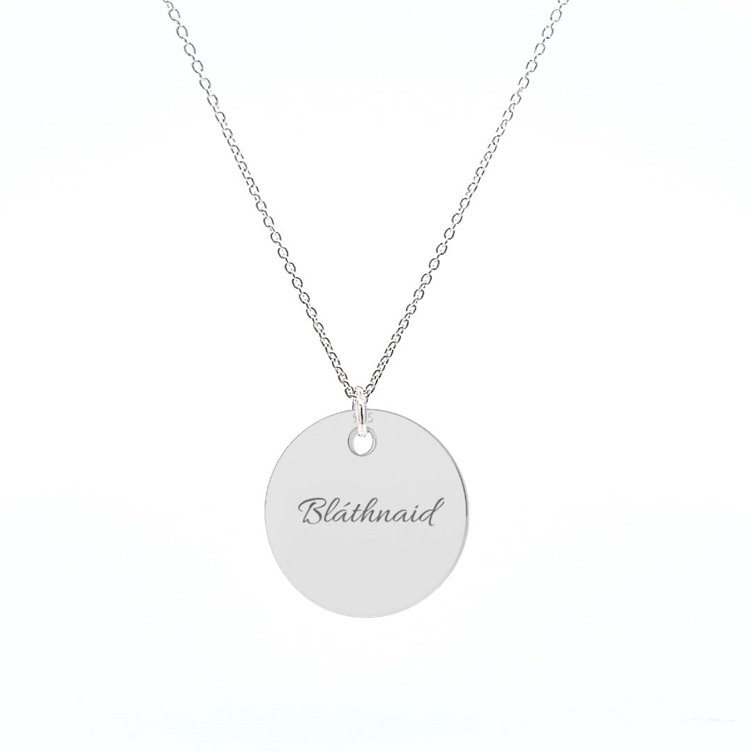 Sterling silver pendant with one name engraved, featuring a sleek circular design, perfect for personalised jewellery.