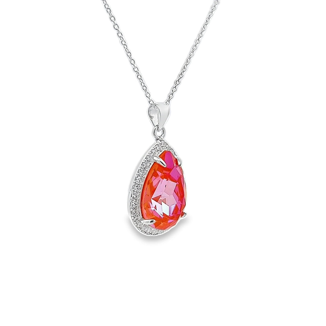 Close-up of Orange Glow Delite Dazzling Pear Large Pendant Necklace