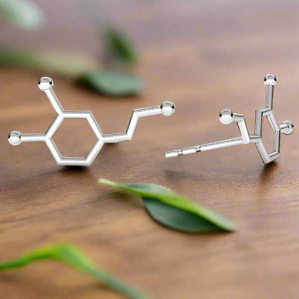 Dopamine Molecule Stud Earrings in Sterling Silver for Pharmacist, Science Teacher or Student, Medical Professional 