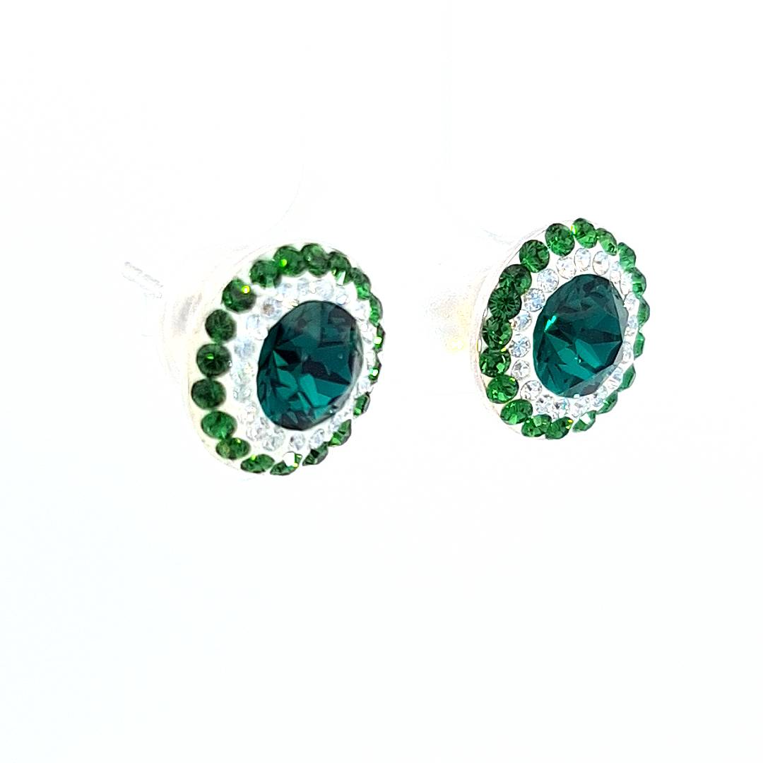 Side View of the Double Halo Emerald Crystal Earrings from Ireland