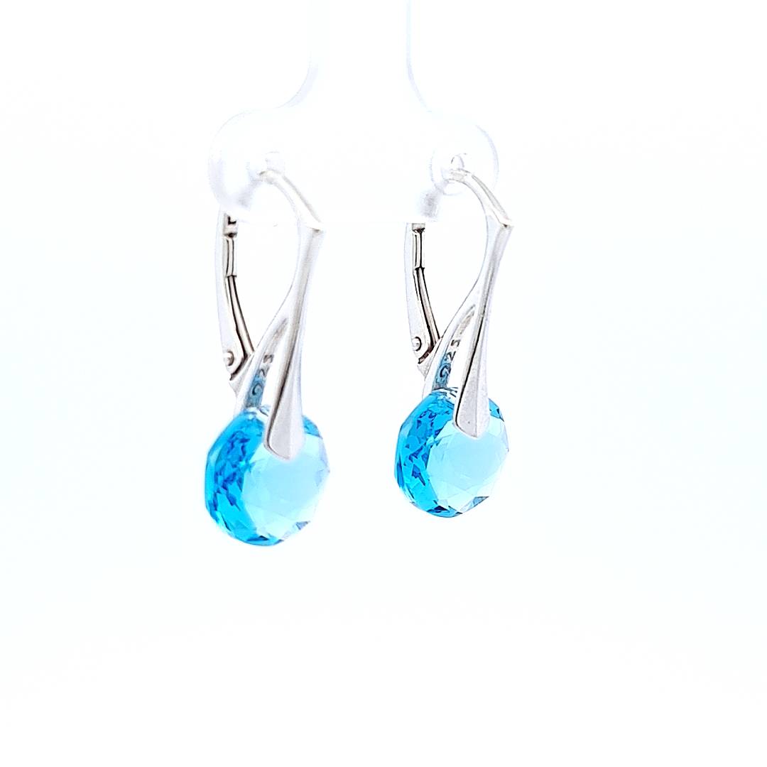 Side view of the Petite Dreaming Pretties Silver Dangle and Drop Earrings in Sterling Silver with Aquamarine Crystals