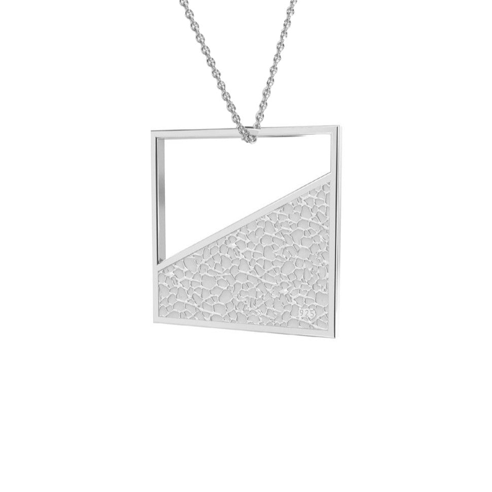 Intricate Square Sterling Silver Geometric Pendant Necklace