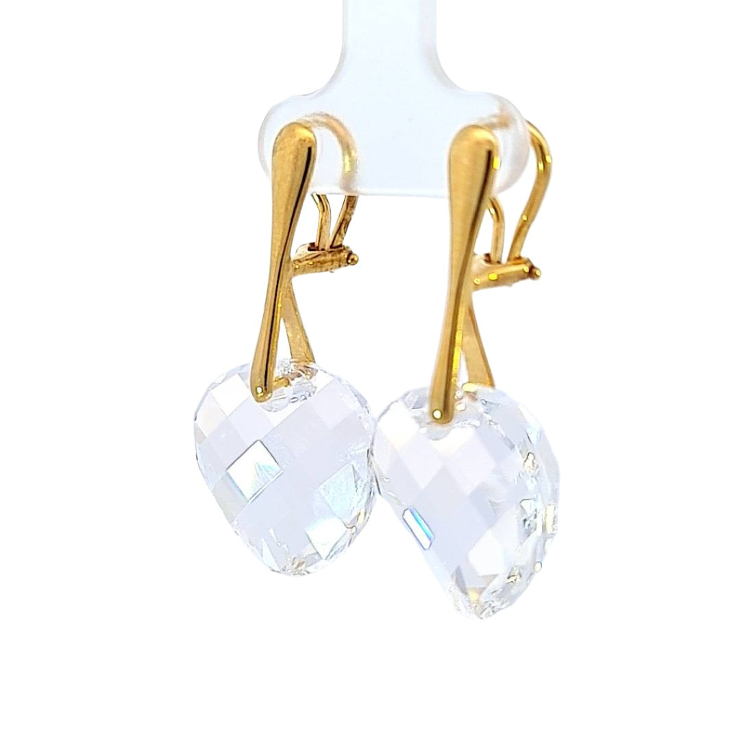 45-degree side view of Celestial Gleam Earrings, highlighting the gold plating and secure clip-on design.