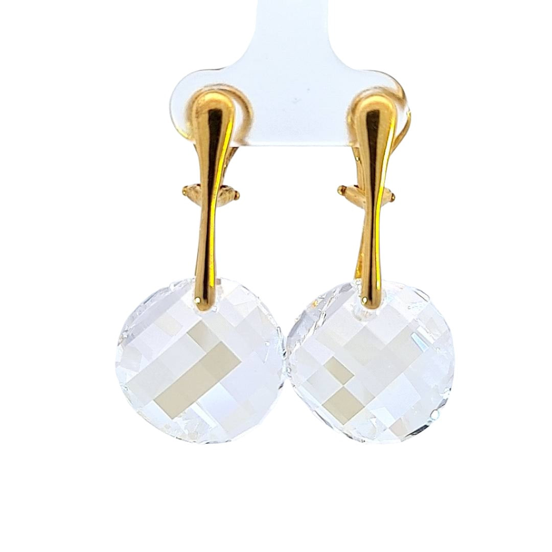 Celestial Gleam Gold Twist Clip-On Earrings with Moonlight Austrian crystals - front view.