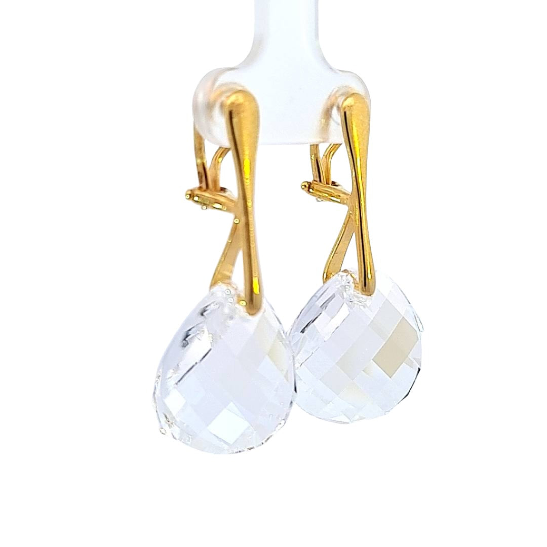 Elegant side view of Celestial Gleam Gold Clip-On Earrings showing the brilliance of the Moonlight crystals.