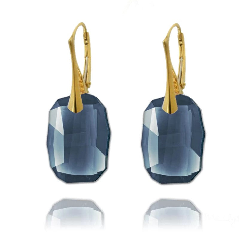 Irish Hand-Finished Gold Plating Sterling Silver Denim Blue Crystal Earrings