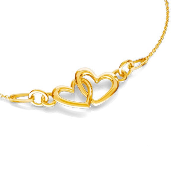 Gold Two Hearts as One Necklace with Intertwined Hearts Pendant