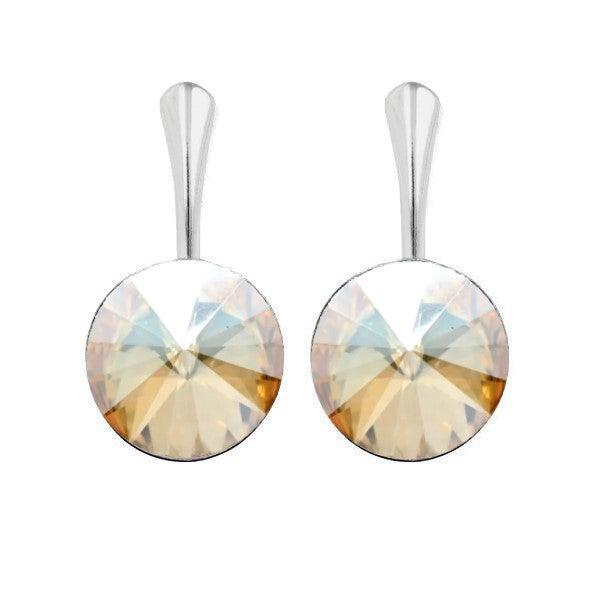 Sterling Silver Drop Earrings with 12mm Golden Shadow Rivoli Crystal