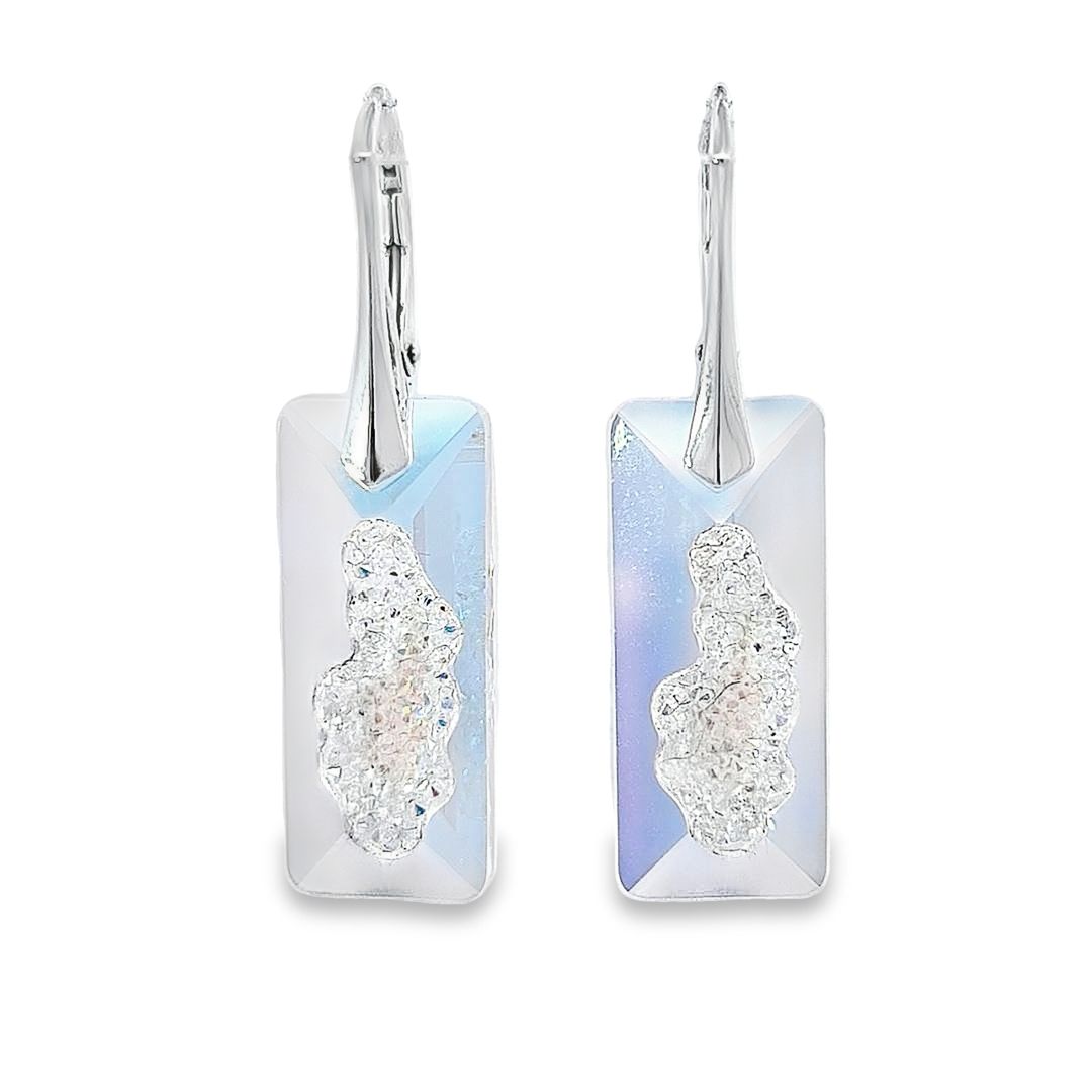 Growing Rectangle Crystal Earrings - 925 Sterling Silver