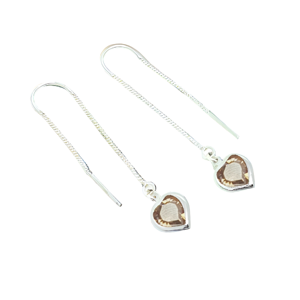 Heart Silver Double Threader Earrings in Sterling Silver with Golden Shadow  Heart