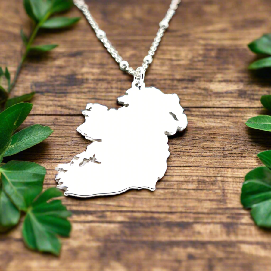 ÉIRE - Ireland's Heartbeat - Celtic Sterling Silver Map Pendant Necklace with Chain