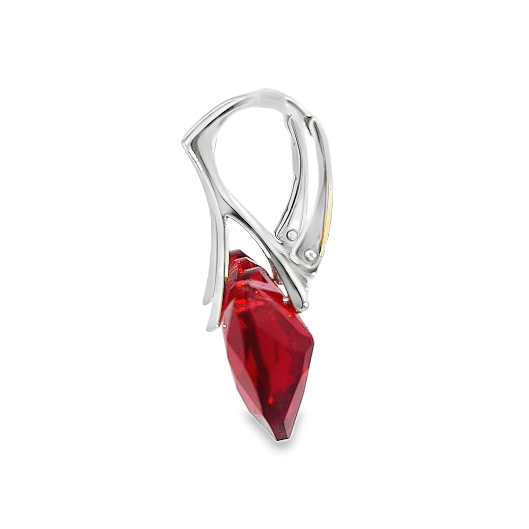 Irish Hand-Finished Sterling Silver Heart Drop Earrings with Scarlet Red Crystals