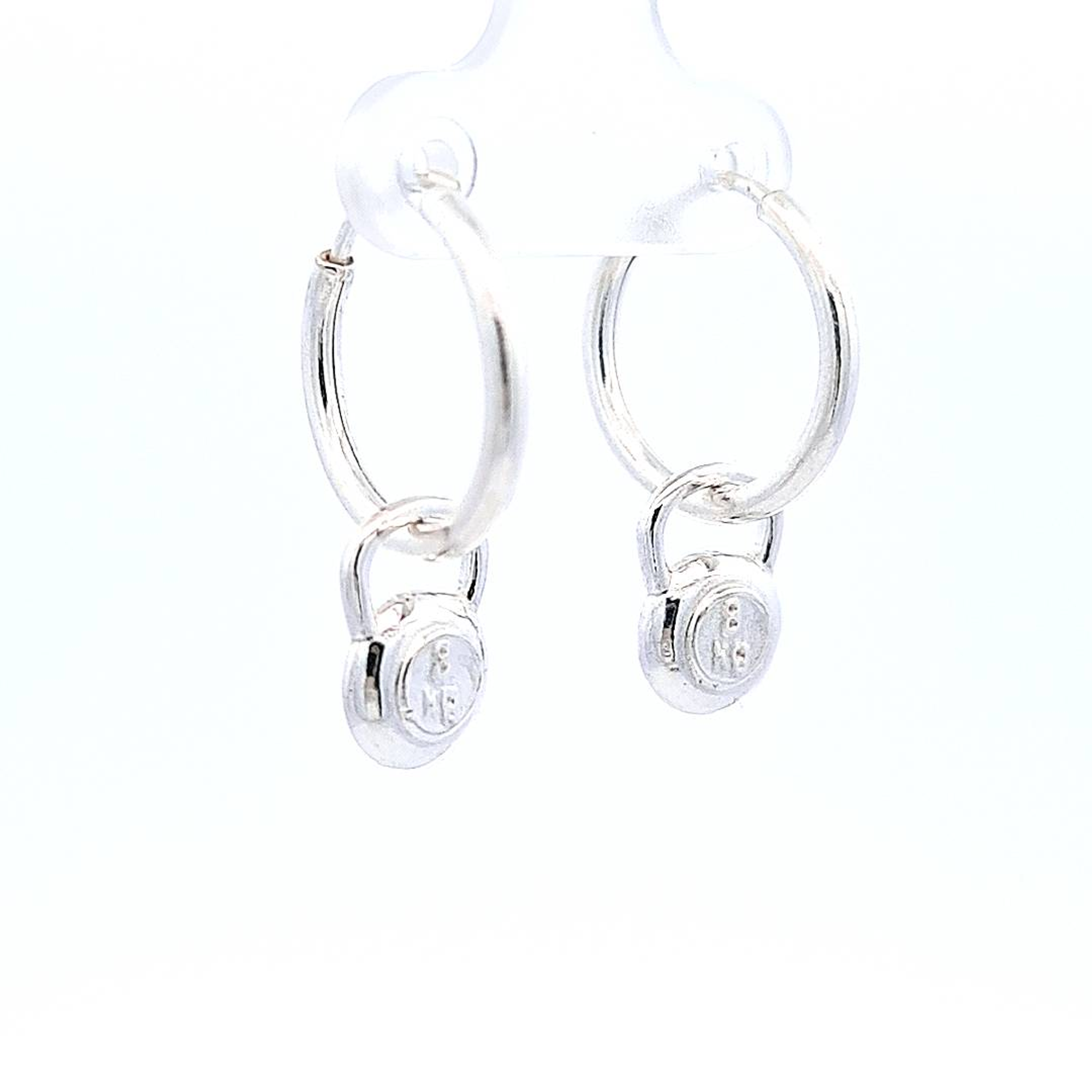 Irish Hand-Finished Sterling Silver Kettlebell Charm Hoop Earrings