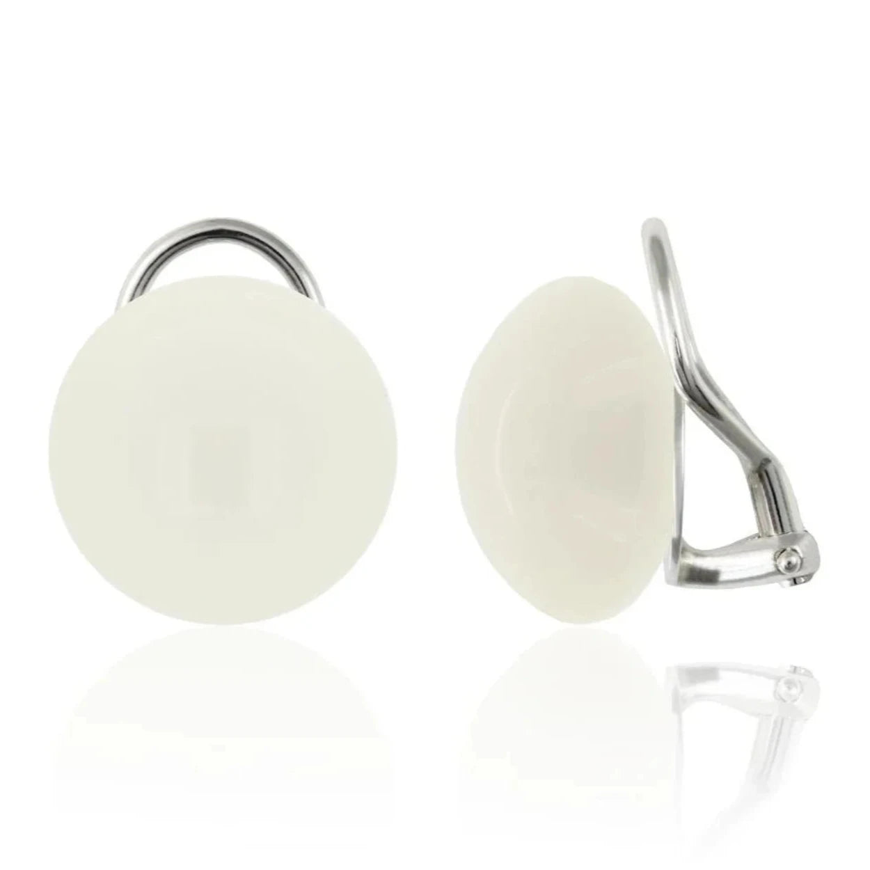 16mm ivory pearl clip-on earrings in sterling silver, hypoallergenic, designed for non-pierced ears