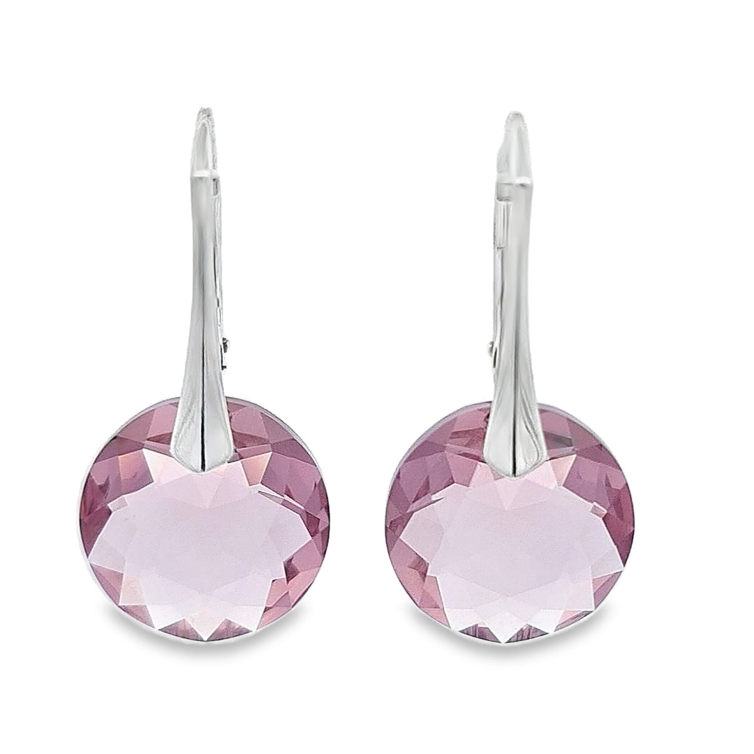 Front view of June Gemini Light Amethyst Birthstone Silver Leverback Earrings for Women by Magpie Gems in Ireland