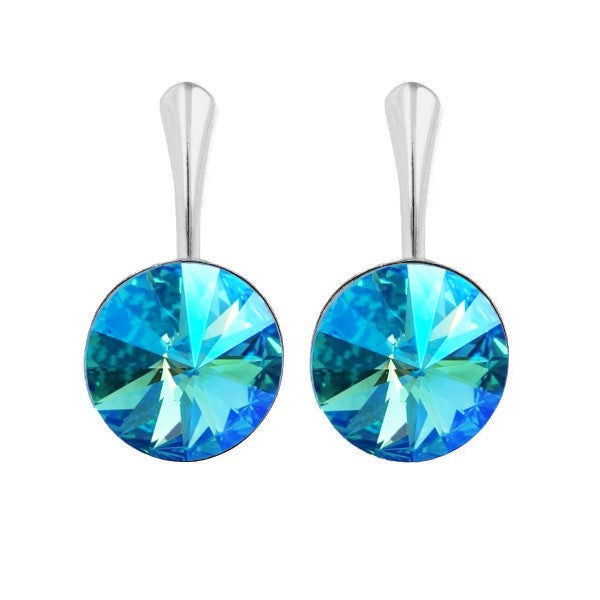 Sterling Silver Drop Earrings with 12mm Light Turquoise Glacier Blue Rivoli Crystal