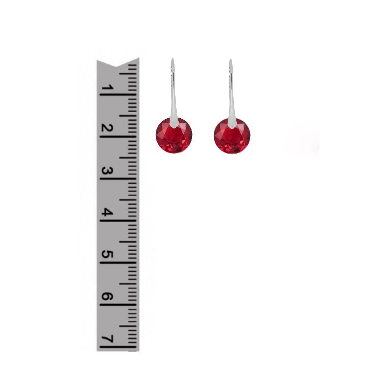 Medium Classic Cut Light Siam Red Crystal Earrings with Leverback Closure for Teenage Girls