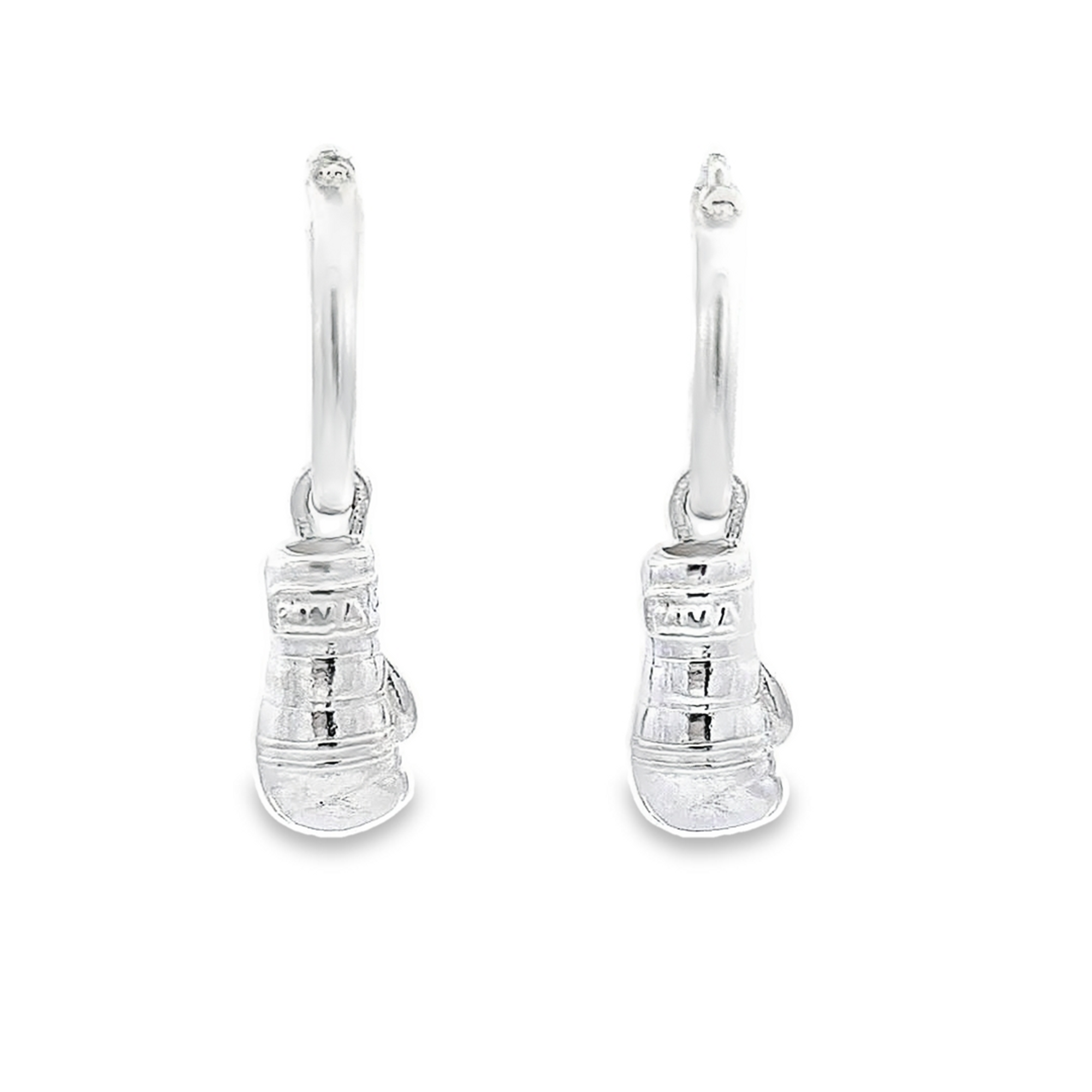 Irish Hand-Finished Sterling Silver MMA Gloves Charm Hoop Earrings