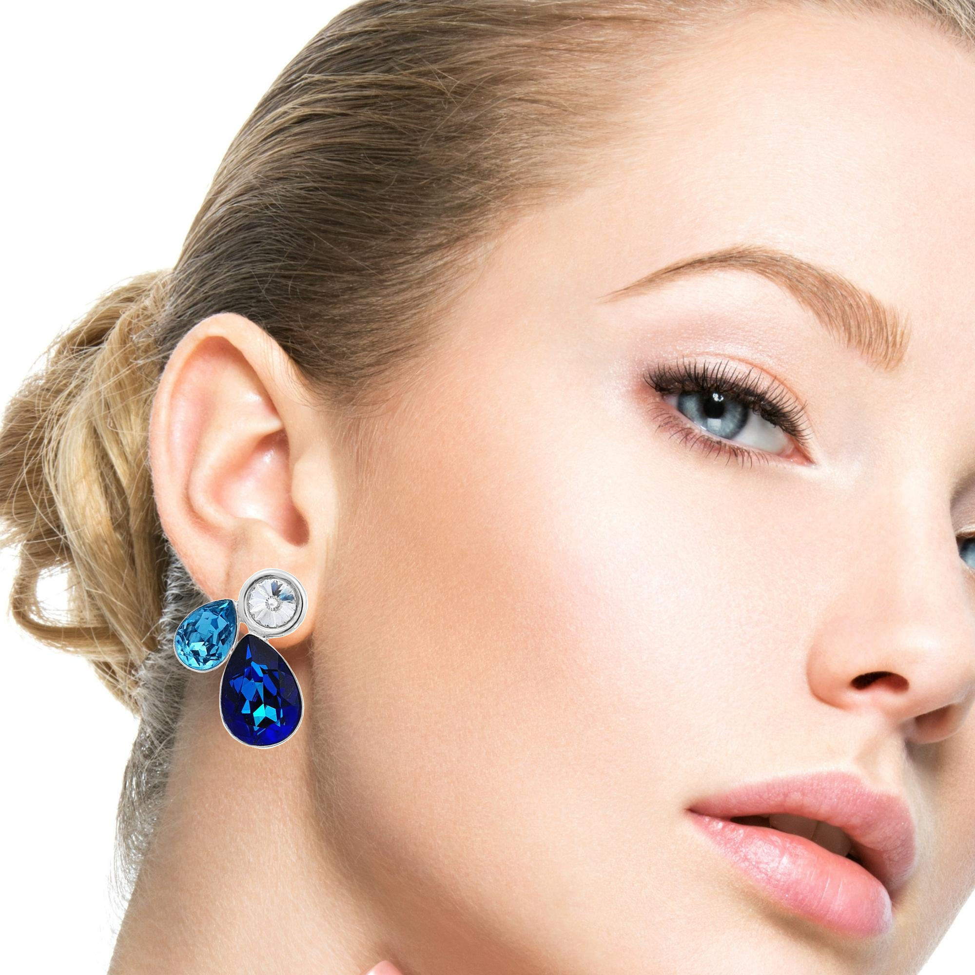 Infinite Sea Silver Cluster Stud Earrings worn by a model, showing their statement-making look.