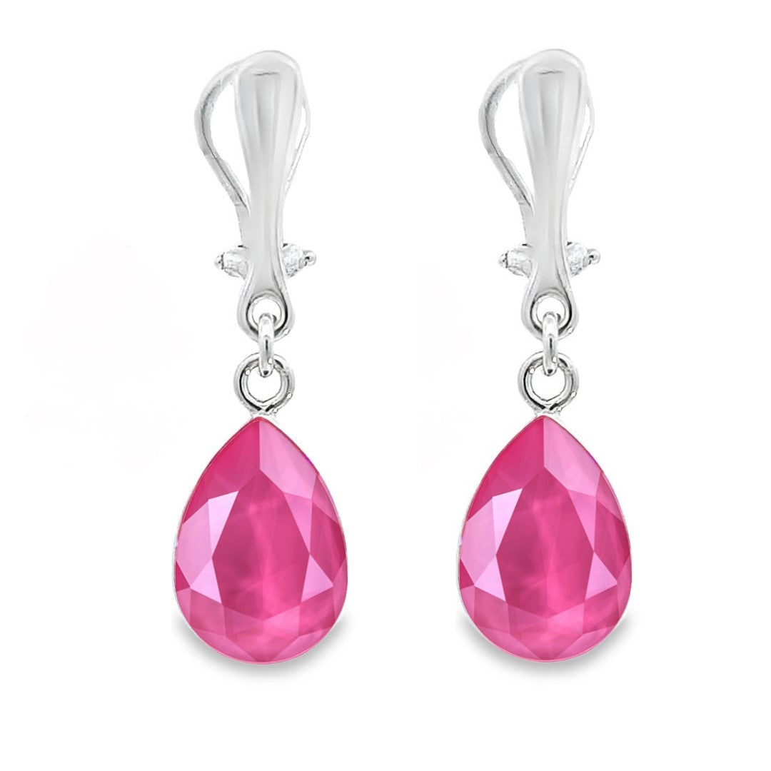 Peony Pink Pear-Shaped Clip-On Teardrop Earrings in Sterling Silver made in Ireland by Magpie Gems