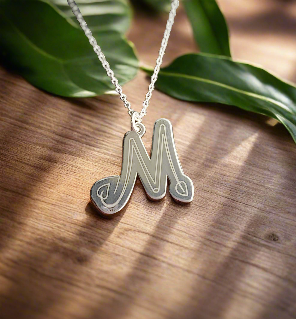 Personalised Sterling Silver 'M' Twig Design Initial Necklace