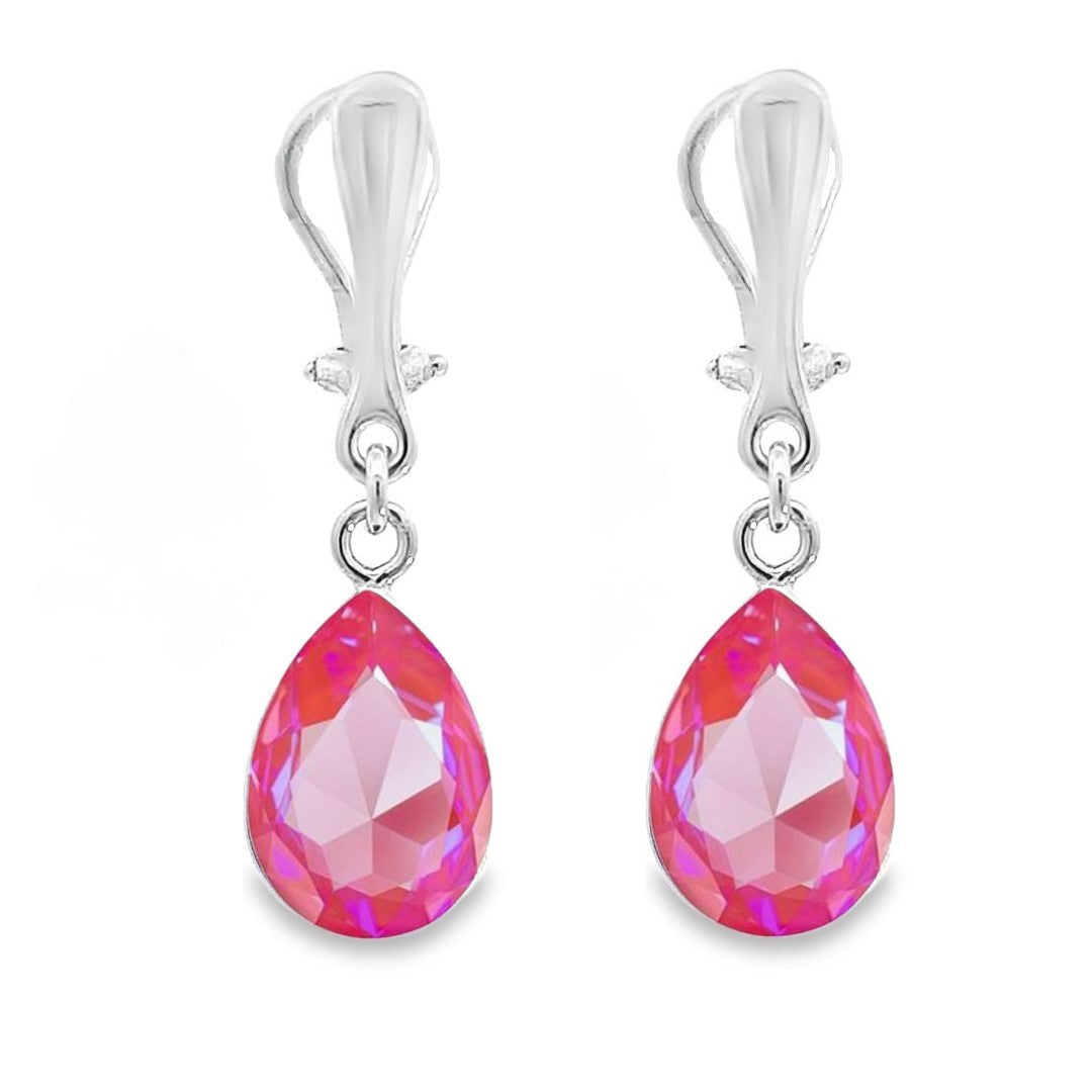 Pink Lotus DeLite Pear-Shaped Clip-On Teardrop Earrings in Sterling Silver made in Ireland by Magpie Gems