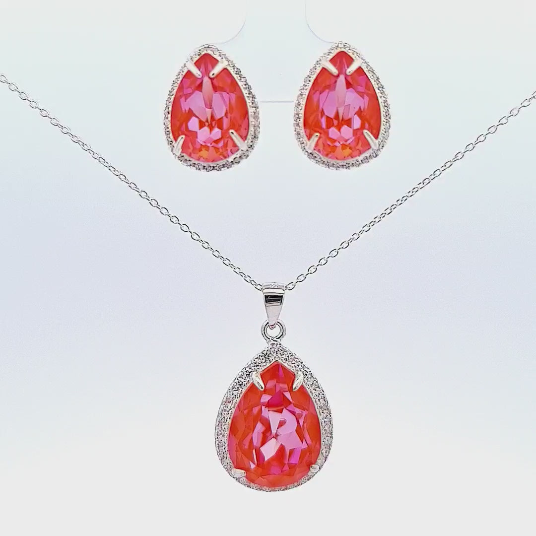 Video of the Irish Hand-Finished Sterling Silver Dazzling Pear Silver Jewellery Set with Orange Glow Delite for Women