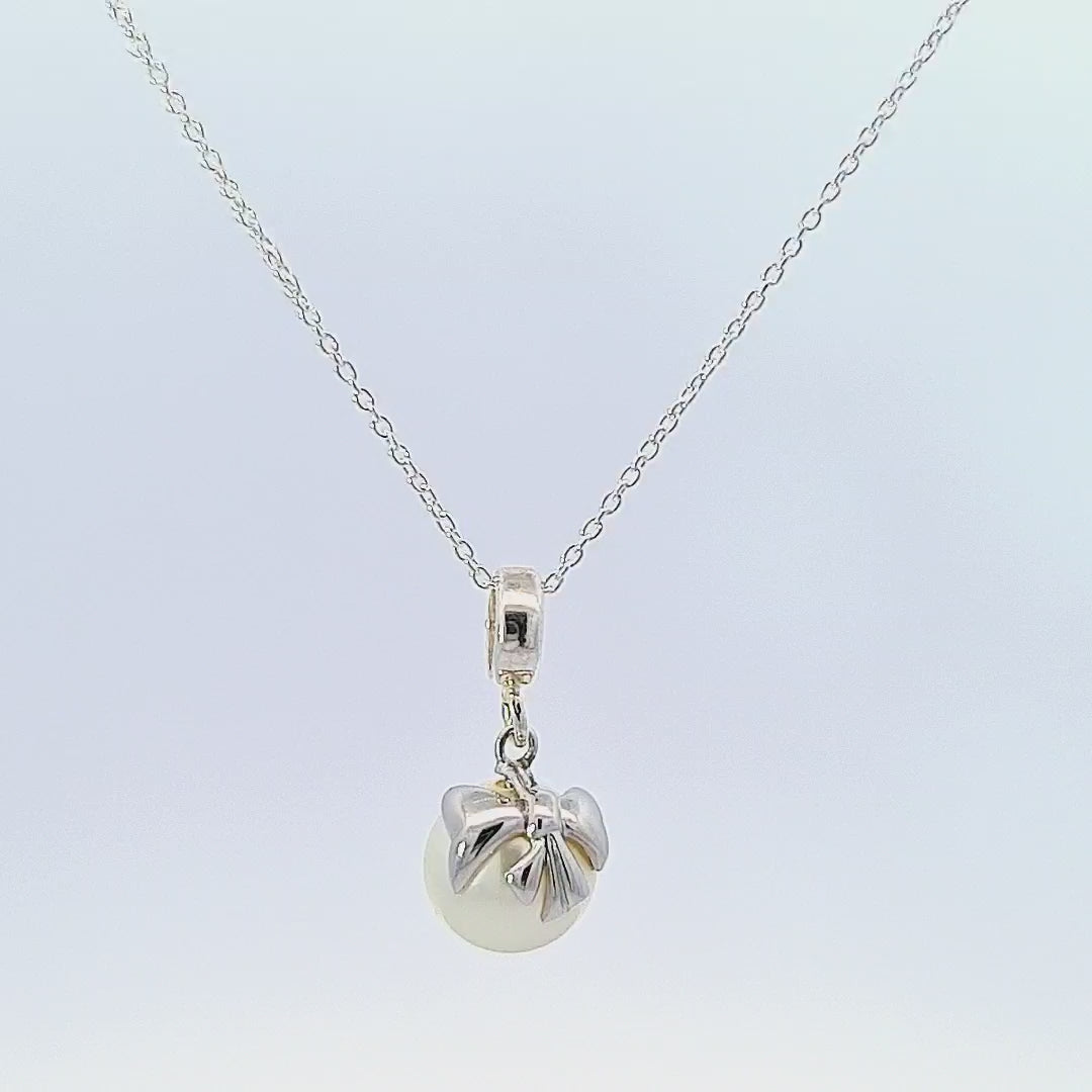 Irish Hand-Finished Sterling Silver Bow Embraced Pearl Drop Necklace Video