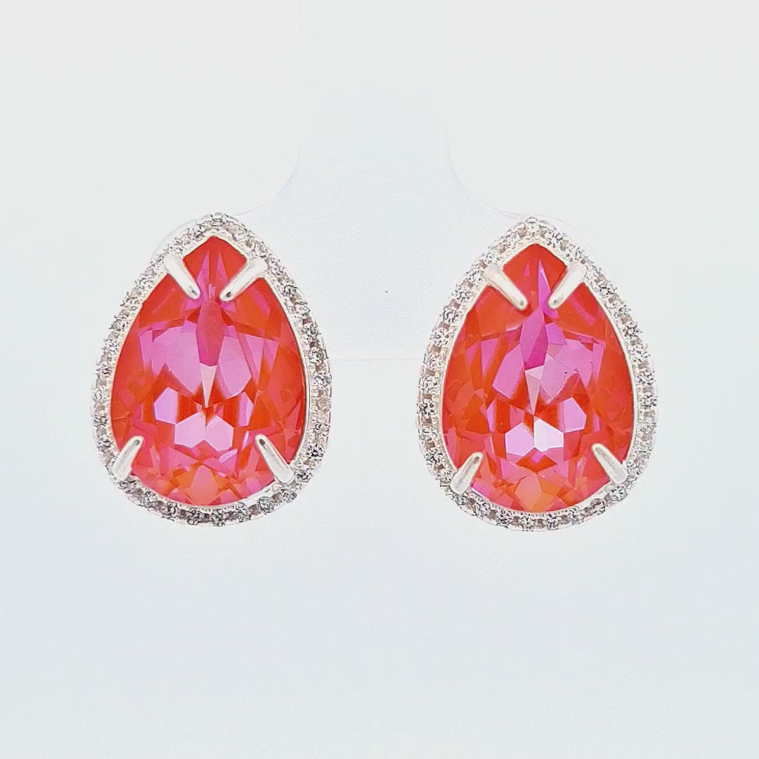 Video of the Dazzling PearLarge Silver Stud Earrings in Sterling Silver with Orange Glow Delite Crystals